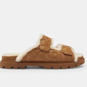 Coach Brown and Cream Shearling Sandals